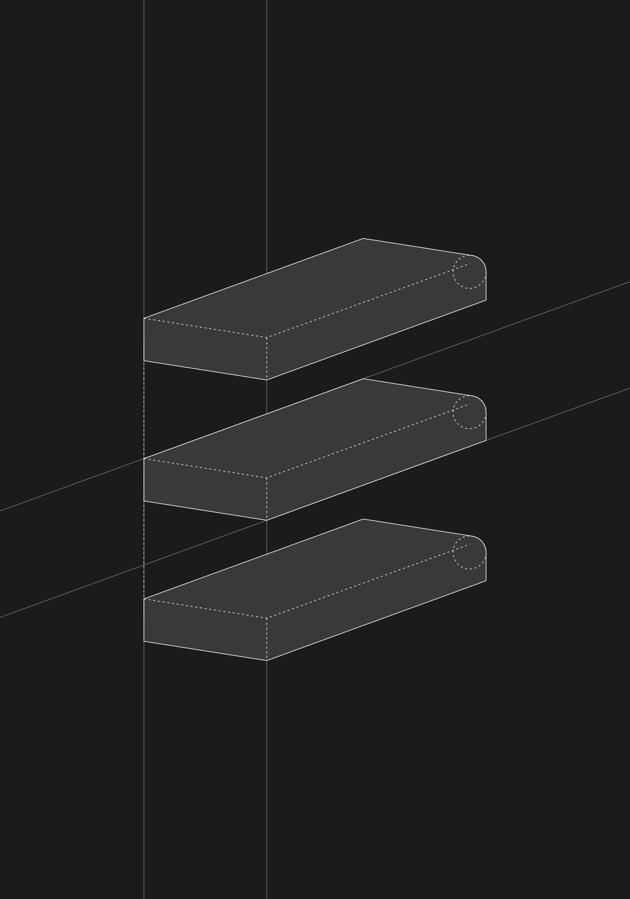 Construction drawing of the Entrada mark: three canopy planes in outline on a dark grid